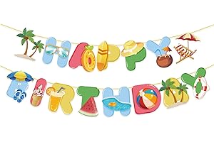 Beach Happy Birthday Banner Pool Party Supplies Hawaiian Beach Tropical Swimming Theme...