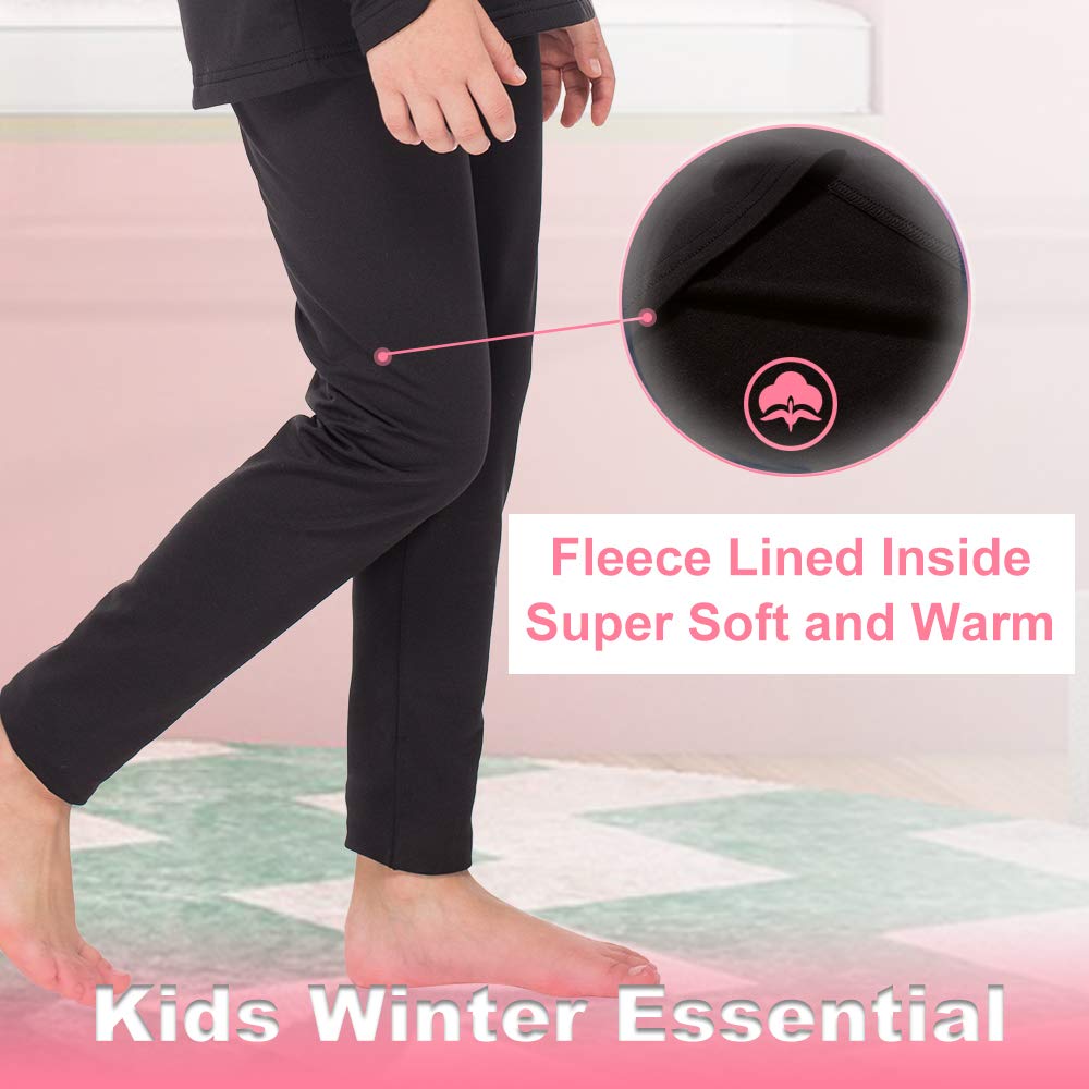 MANCYFIT Thermal Pants for Girls Fleece Lined Leggings Long Underwear Bottoms Black Large