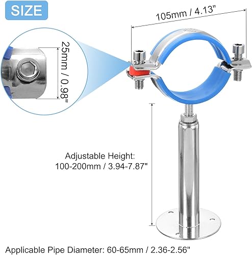 Miniatura 2 de uxcell Soporte de tubería de acero inoxidable, soporte de montaje en techo de montaje en pared, altura ajustable de 3.937-7.874 in para tubo OD de