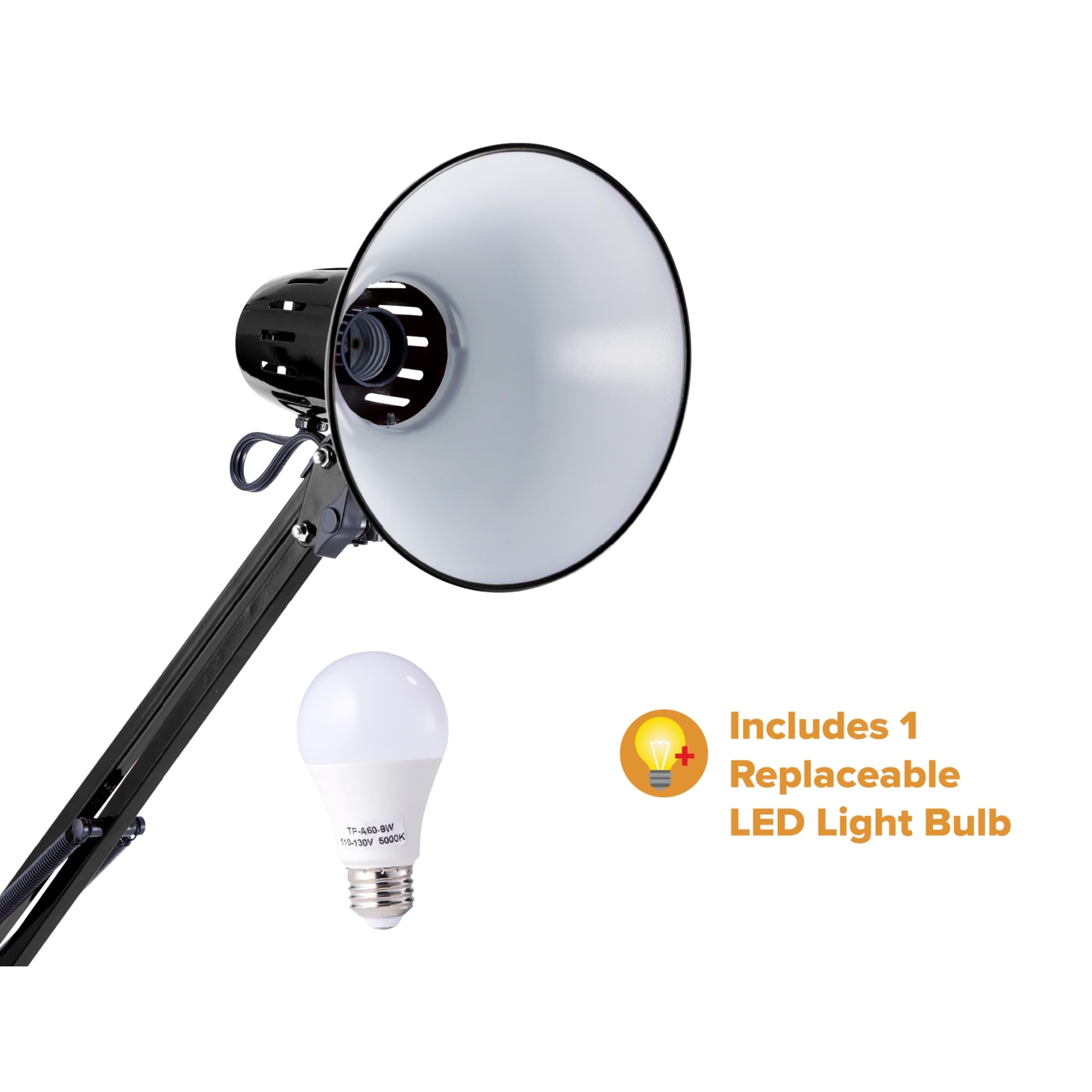 Office VLF100F - Lámpara de pie de metal con brazo oscilante, 72 pulgadas de alto con ajuste de juntas múltiples, incluye bombilla LED reemplazable (VLF), color negro 6