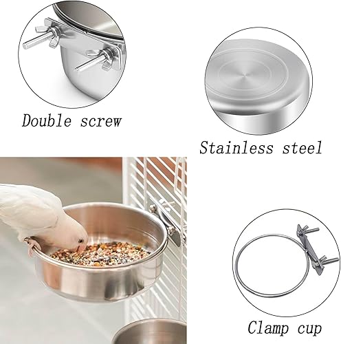 3 Pcs Stainless Steel Bird Food Water Bowls, Parrot Feeding Dish Cups with Clamp Holder Bird Ball Toys for Chinchilla, Cockatiel, Conure, Budgies, Parakeet, Lovebirds, Small Animals (Small)(Small+Medium)