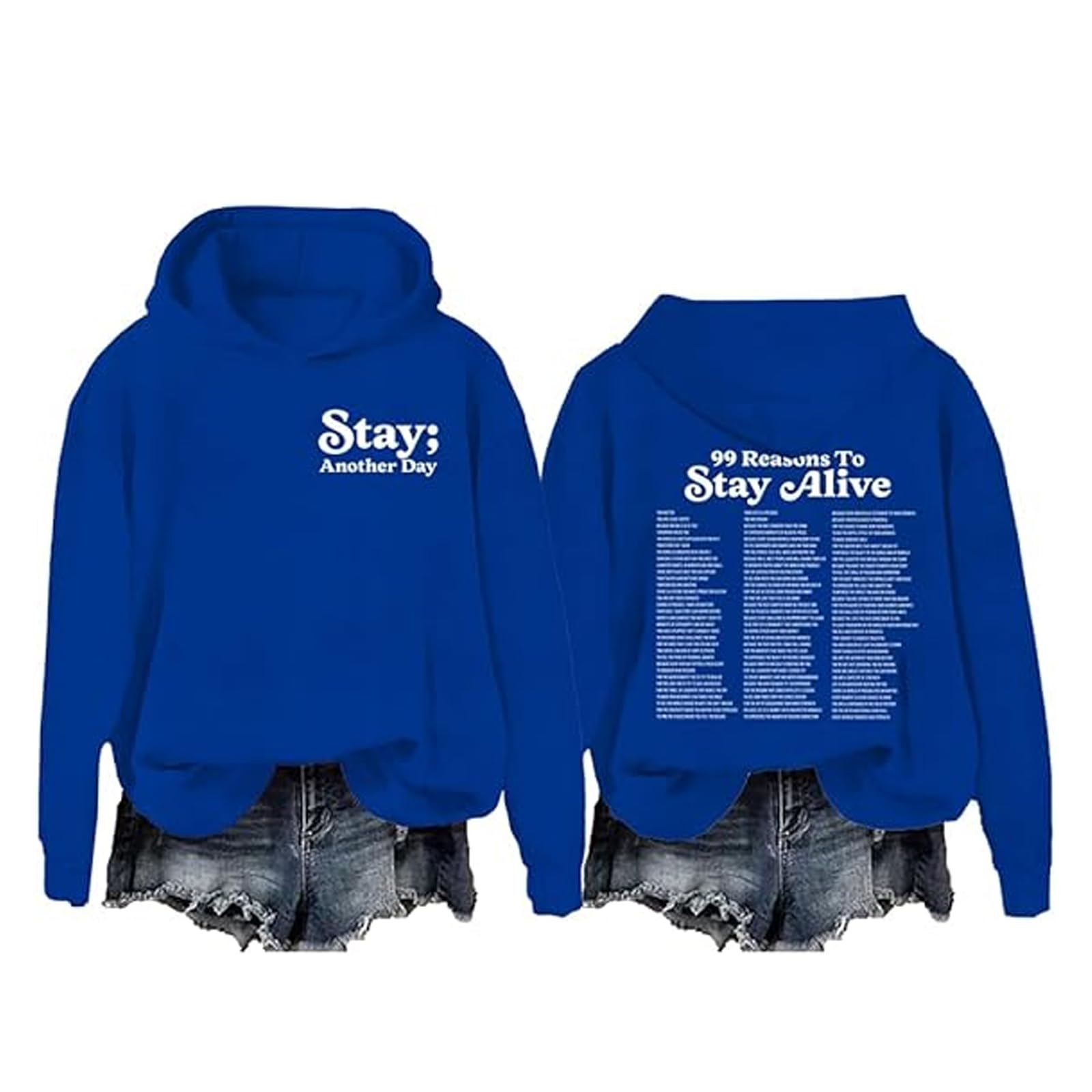 Qiamia Stay Another Day Hoodie - 99 Reasons You Matter, 99 Reasons To Stay Another Day Hoodie, Mental Health Hoodie (Brilliant Blue,M)