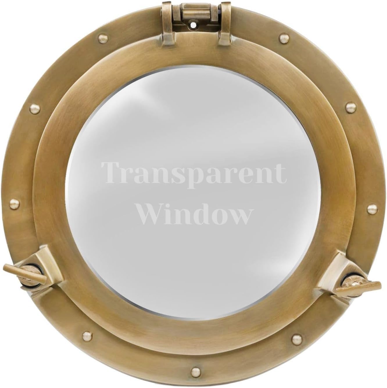 Miroir hublot et fenêtre en Aluminium pour navires – Miroir Mural Rond Nautique avec Cadre Durable pour Salle de Bain, Salon et Utilisation en extérieur (Golden, Window, 15 inch)