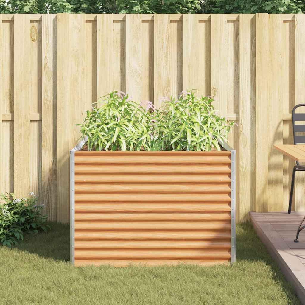 Jardinera de acero galvanizado, color marrón claro, 98 x 100 x 68 cm, jardinera, jardinera, hierbas, cultivo al aire libre, terraza, balcón, resistente a la intemperie y a las heladas, con