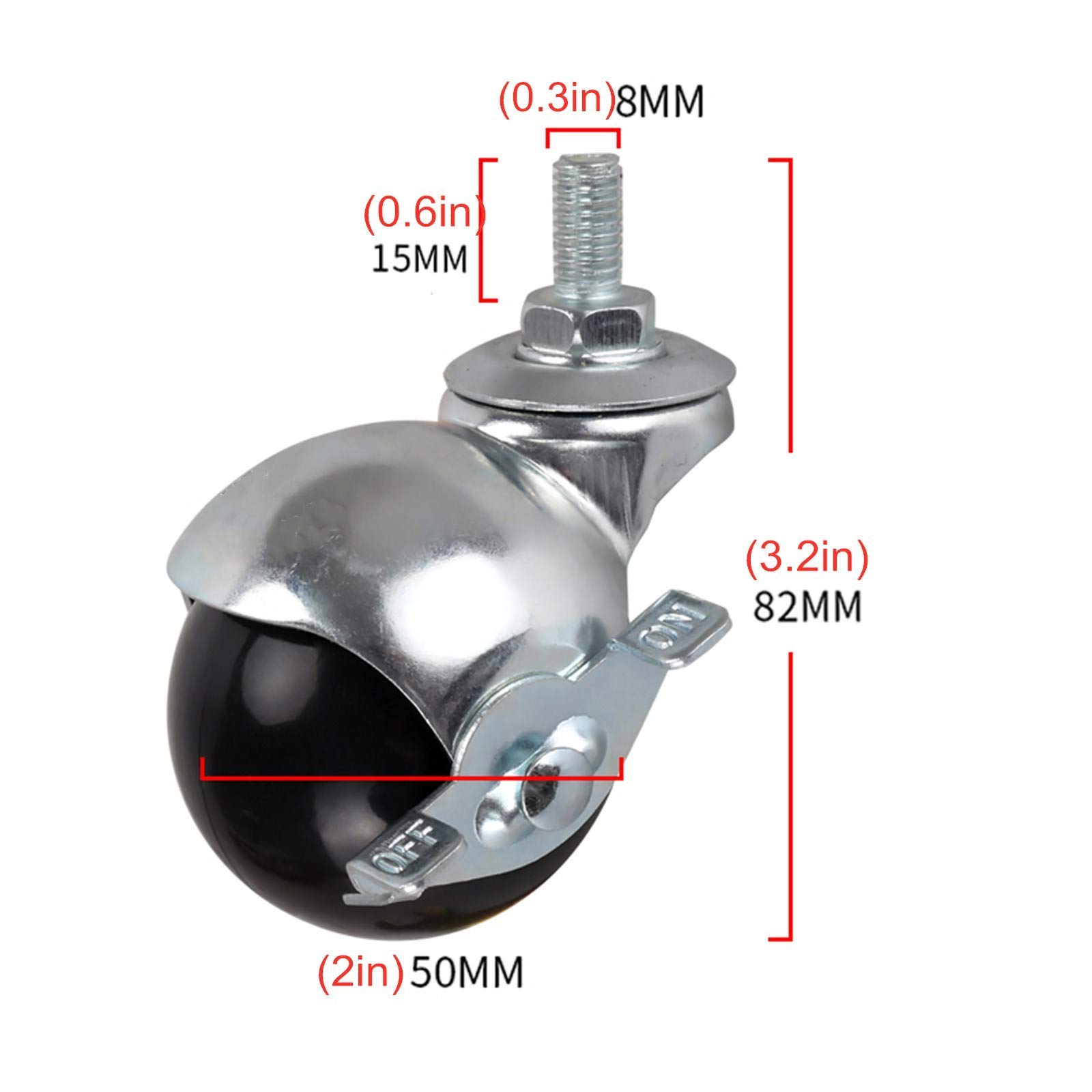 roues pour meubles, roulettes, Roulettes 2 po 50 mm avec boule sphérique, tige filetée M8 x 15 mm, roulettes pivotantes, nylon, for canapé, landau, table basse, 4 pièces (frein) ( Color : Brake+univer