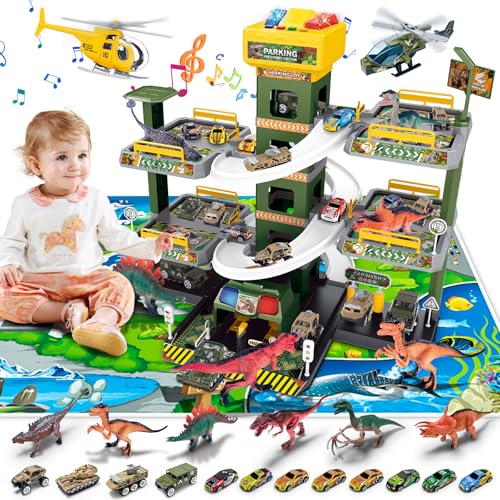 BuzzoXerex 5 Stockwerke Parkgarage für Kinder, Autorennbahn mit 14 Autos...