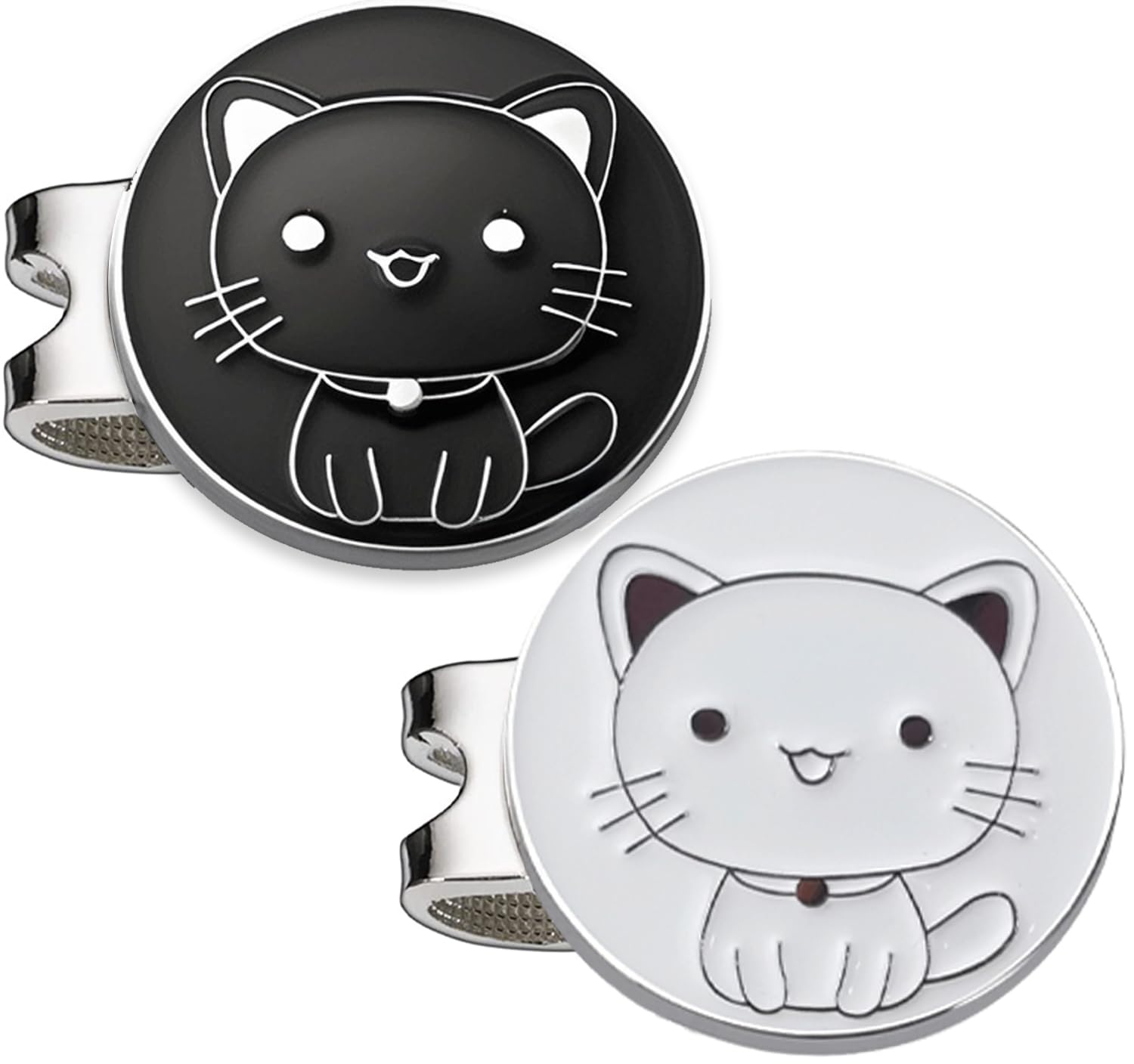 Adhere Golf Ball Markers Personlized Double Side Cute cat Logo Enamel with A Magnetic Hat Clips,A Premium Golf Gifts. (F-Cute White+Black Cat)