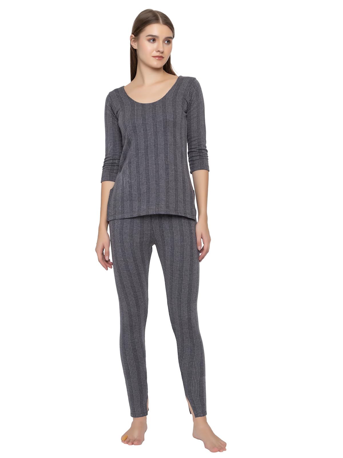 3/4TH Thermal wear for Women Set for Winter | Soft Fleece Women Scoop Neck Thermal Set | 3/4th Sleeves Thermal Top & Lower Set-image-4