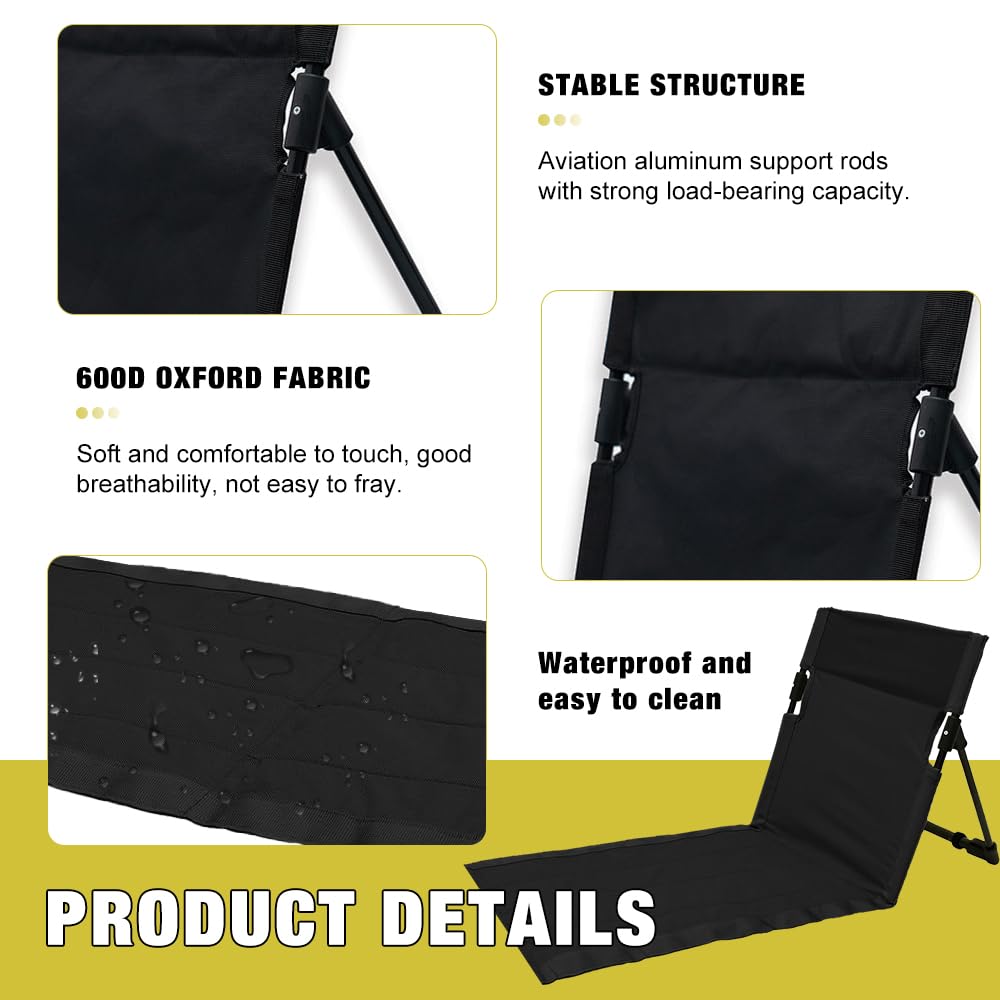 Esterilla de Playa Plegable, Sterilla de Playa con Respaldo, Portátil Sillón de Playa con Respaldo con Funda de Transporte, para Camping, Actividades al Aire Libre, Playa y Viajes (Negro)