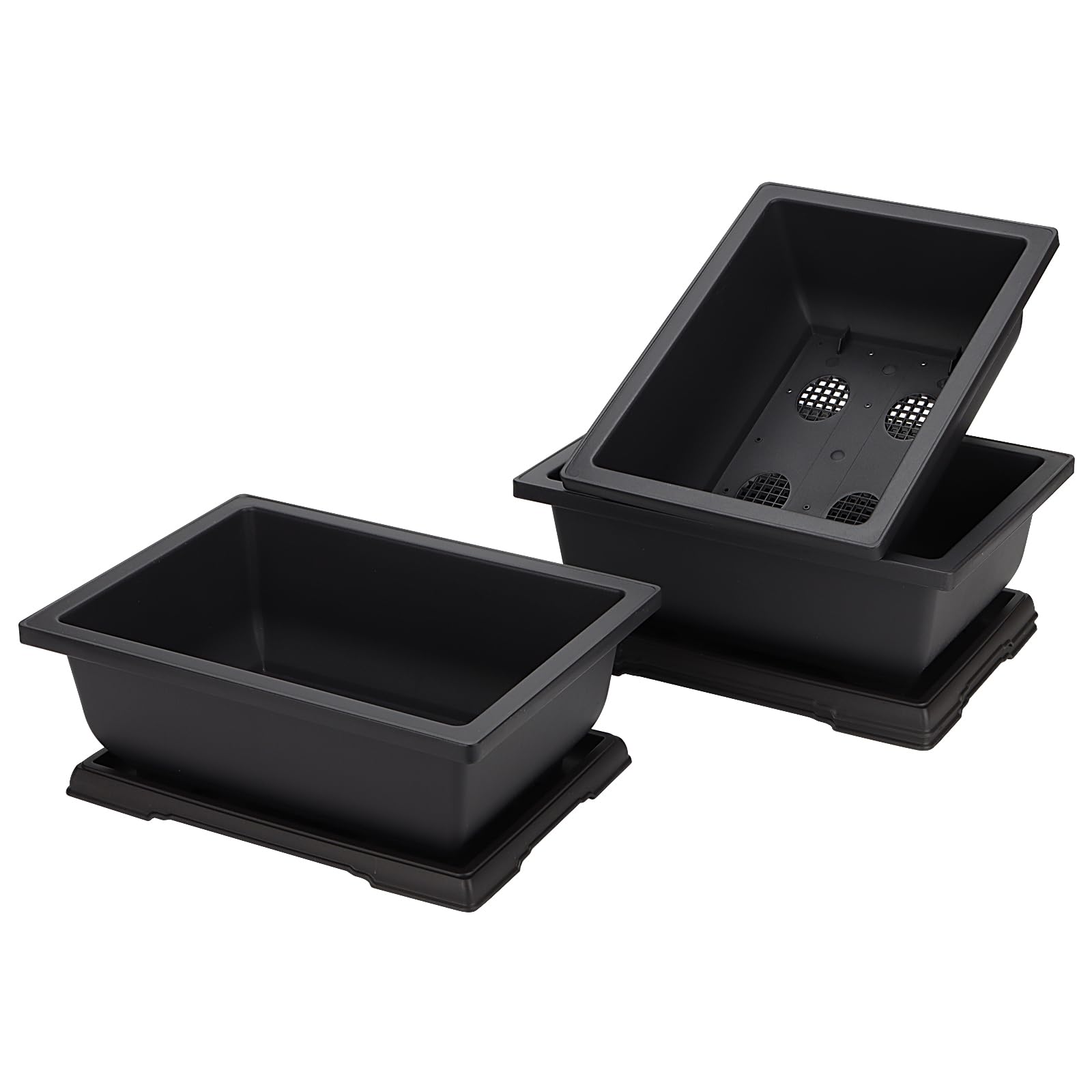 MANCHAP 3 Pack 11 Inch Large Plastic Bonsai Training Pots, Rectangular Bonsai Pot with Drainage Tray, Plant Flower Growing Bonsai Tree Planter for Garden, Yard, Home