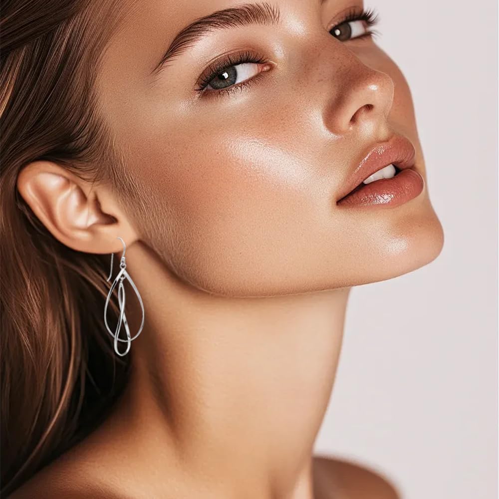 12 Pairs Gold Silver Heart Dangle Earrings Teardrop Earrings for Women Waterdrop Lightweight Circle Disc Coin Geometric Flat Brushed Drop Hypoallergenic Earrings Jewelry Gifts - Image 3