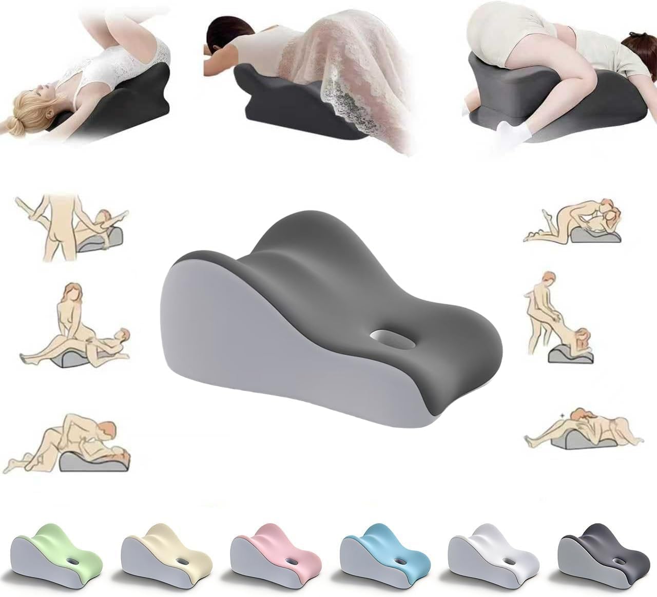 Couples Pillow for Intimacy - Ergonomic 27° Positioning Cushion for Perfect Support, Relieves Back & Neck Pain, Ideal for Relaxing & Adult Play (Black)
