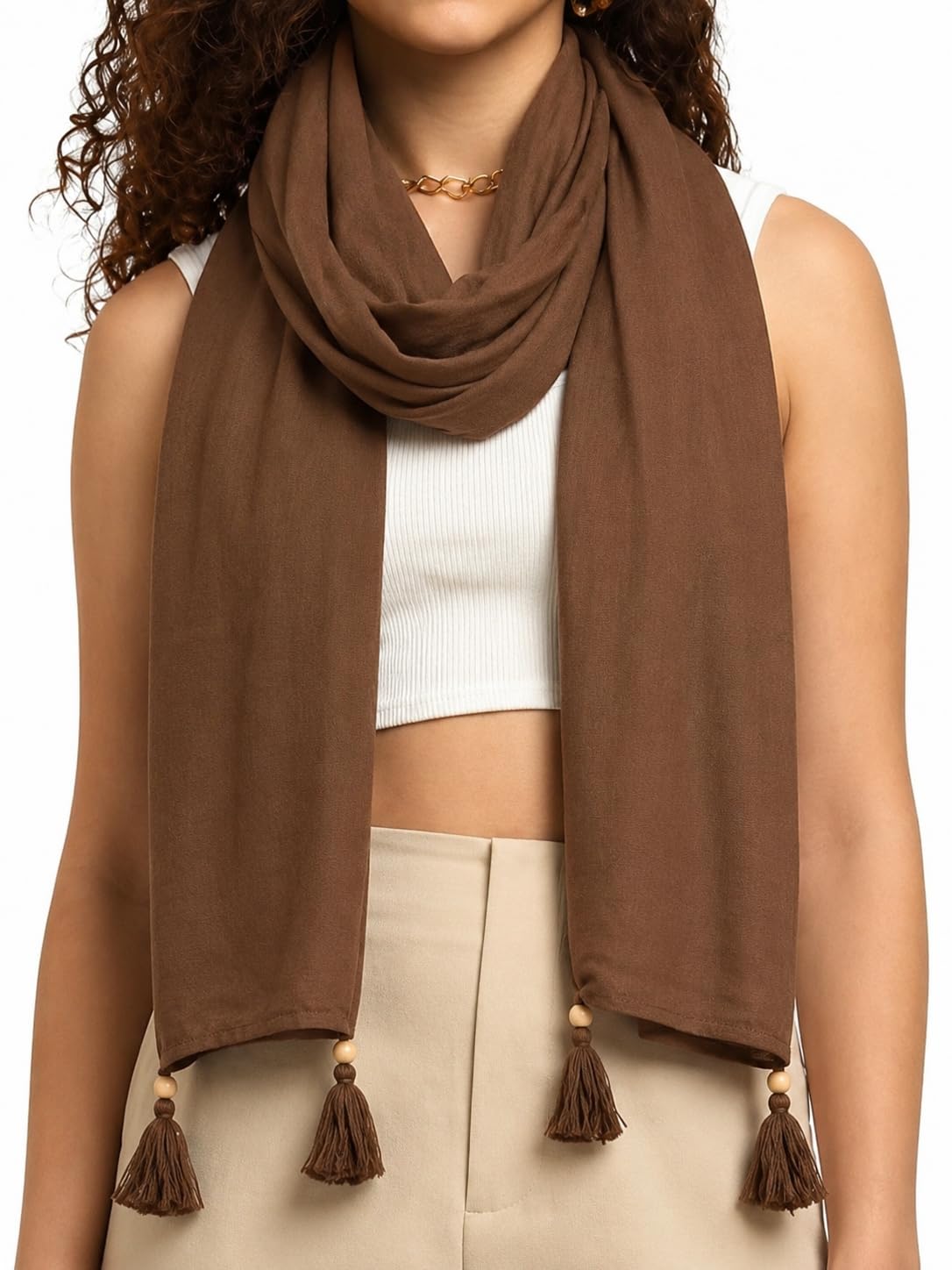 Cotton Scarf|Scarf for Women|Cotton Stole|Soft Beach Wrap|Tassel Design|Easily fits 180 * 50cm | Full Face Cover, Head, Hair Face Protection, Sun Protection, Export quality (Cofee Scarf)-picture-30
