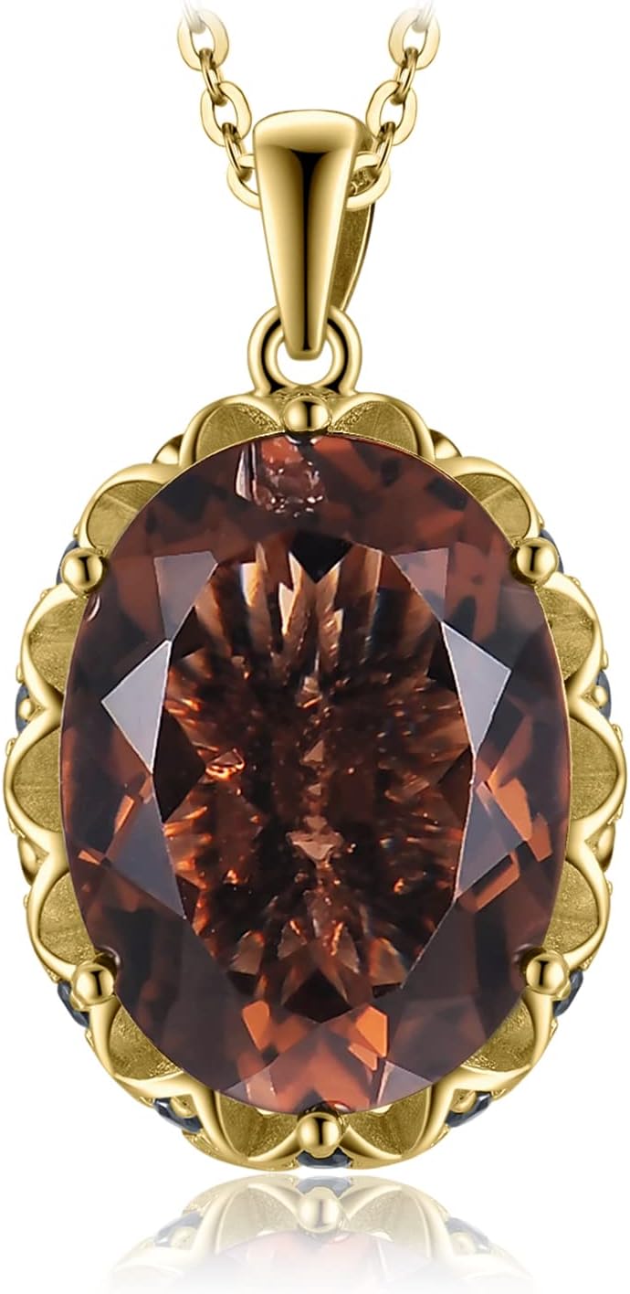JewelryPalace Huge 8.5ct Oval Shape Natural Smoky Quartz Pendant Necklace for Women, 925 Sterling Silver Necklace for Her, Genuine Gemstone Jewelry sets 18 Inches Chain
