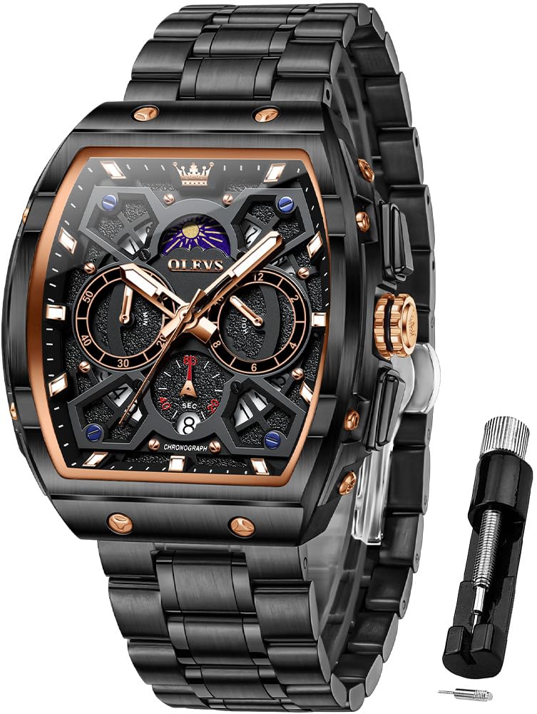 OLEVS - Orologio da uomo con diamanti, impermeabile, luminoso, con quadrante grande dorato, lussuoso, casual, al quarzo, con data, calendario e cinturino in acciaio inox