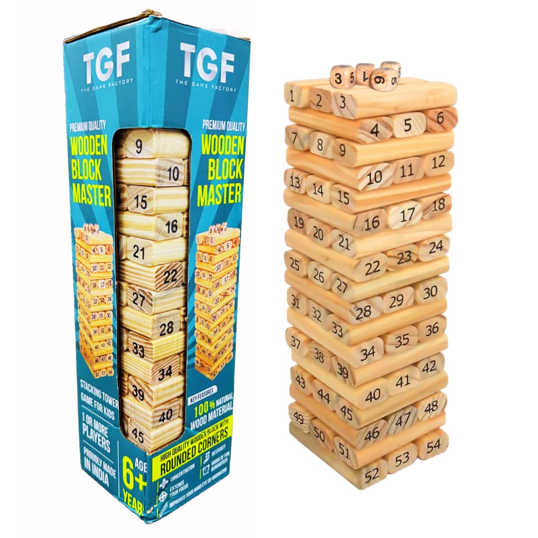 The Game Factory Wooden Blocks | Round Edges | 54 Pieces Set | Educational Game For Kids And Adults | Building Blocks Tumbling Tower | Fun Activity (B0CCJJGNWP) Amazon Price History, Amazon Price Tracker