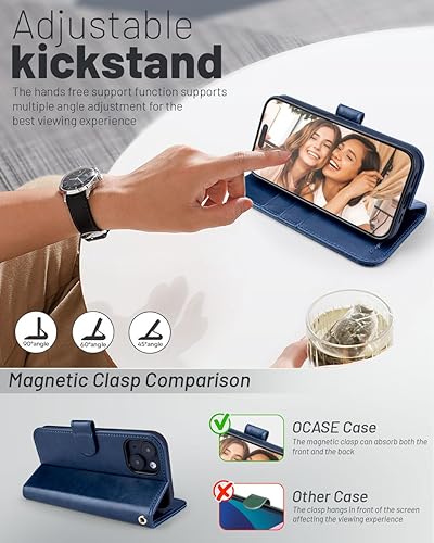 Miniatura 4 de OCASE Funda de piel sintética compatible con iPhone 15, con tarjetero y función atril con bloqueo RFID carcasa interior de TPU a prueba de golpes