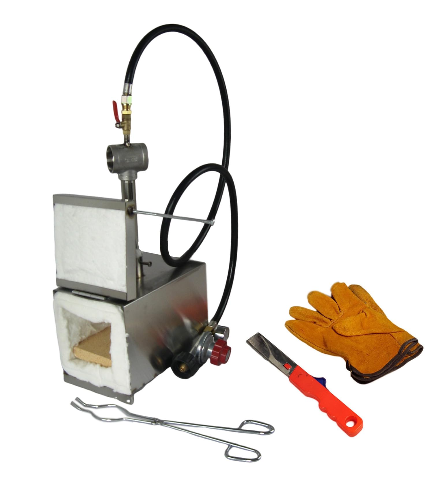 LSMIITTH Portable Propane Gas Forge with Door Single Burner Knife Making Tool for Blacksmith Farrier