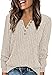V Neck Button Up Knit Sweater Women Long Sleeve Casual Loose Tunic Pullover Spring Fall Fashion Cozy Sweaters (Beige,XX-Large)