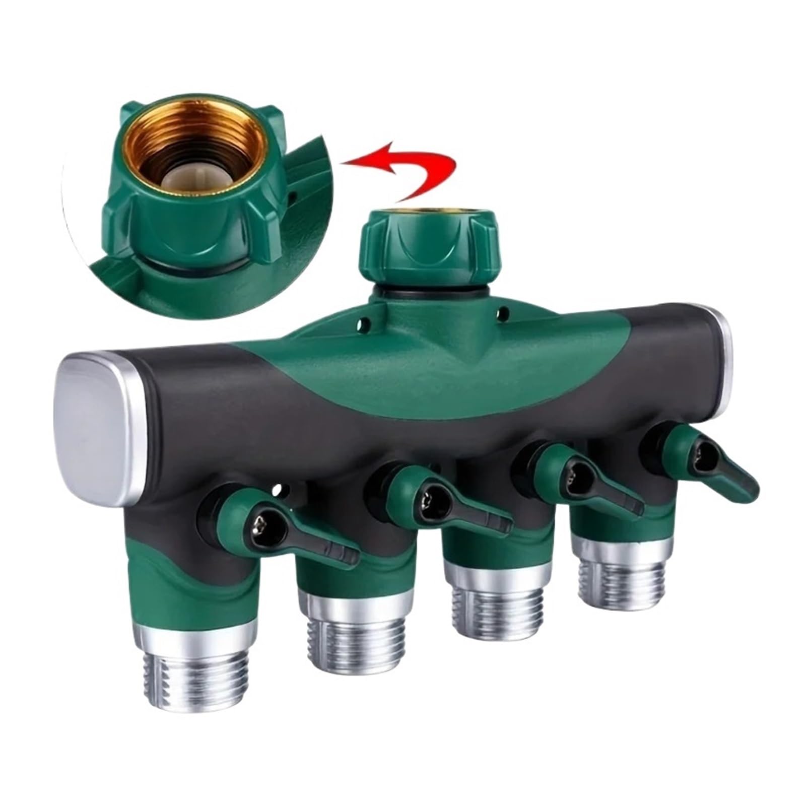 1 pz, regolatore di distribuzione acqua a valvole unidirezionali in lega zinco for irrigazione del prato da giardino, rubinetto for tubi giunzione, piante(One Pass Four Shunt)