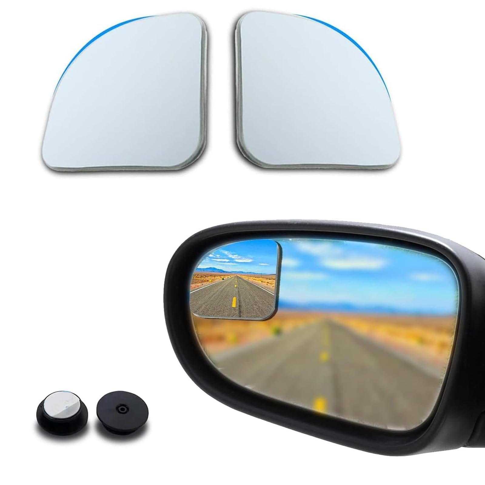 2 PCS Car Blind Spot Mirror, 1.9In x 1.9In HD Convex Frameless Glass PC Vehicle Rearview Mirrors Accessories with Adhesive, Universal Fan-shaped Automotive Reflective Assist Mirror (Silver)