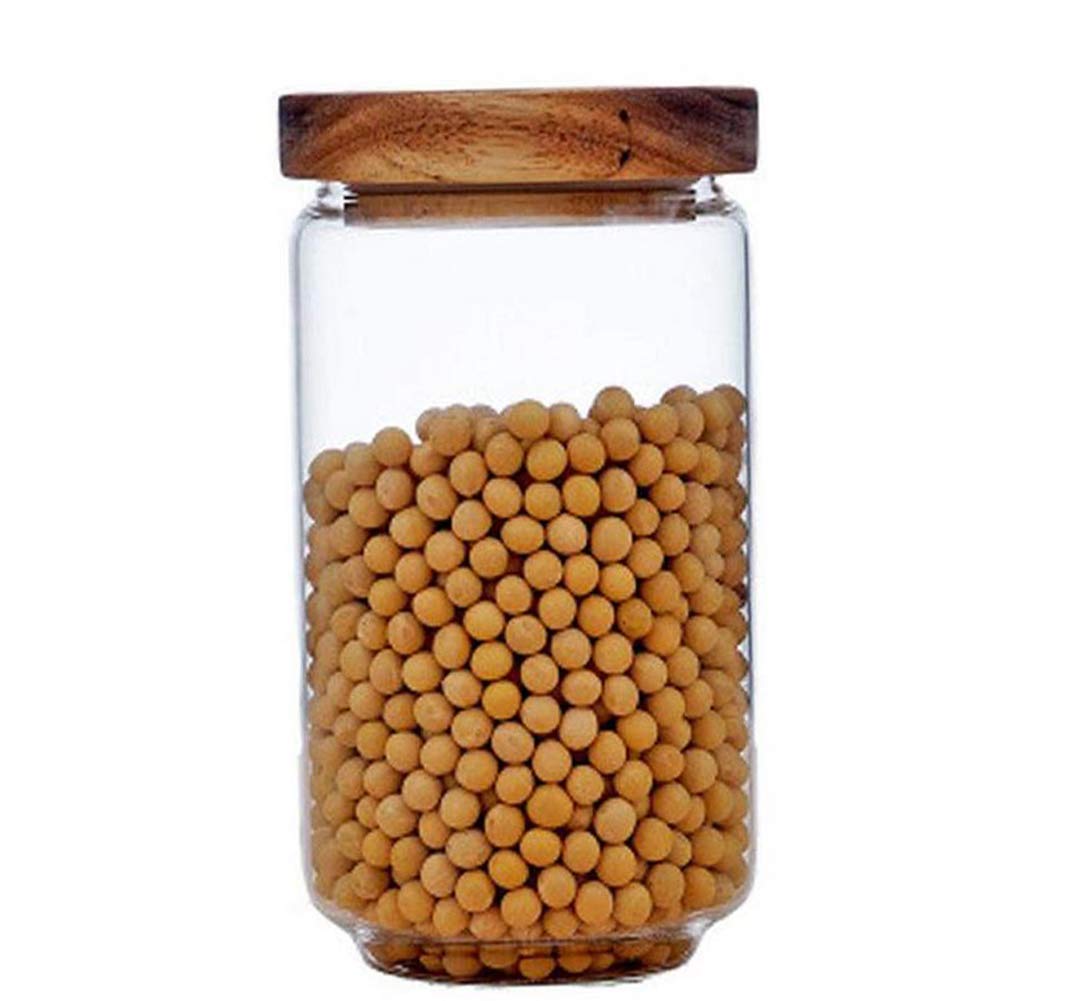 Tarro de almacenamiento de alimentos de vidrio de 32.1 fl oz/32 oz recipiente de vidrio transparente con sellado hermético, tapas de madera de acacia, recipiente de almacenamiento de alimentos para