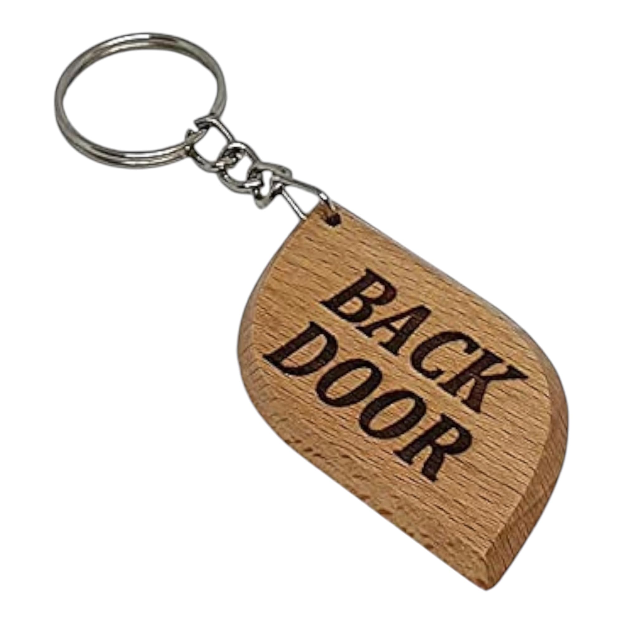 S M Gift Shop Brown Back Door Key Tag Engraved Wooden Keyring Keychain Made To Last