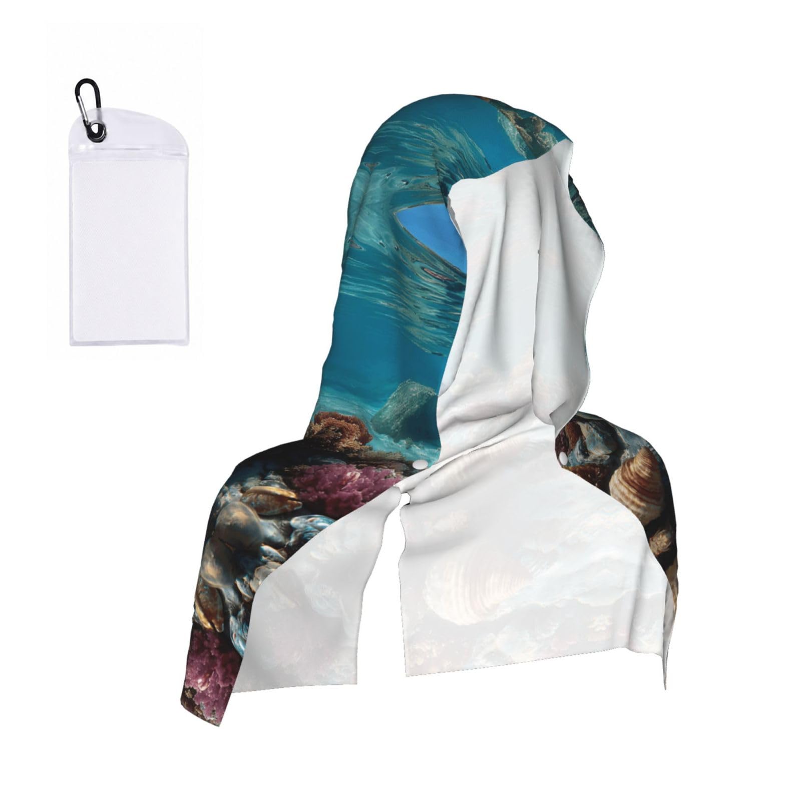 WXWJSHMGC Shells And Corals Print Cooling Hoodie Towel, Cooling Towels For Neck And Face Sun Protection Instant Cool Hoodie(Sport/Camping/Work Out/Hot Weather)