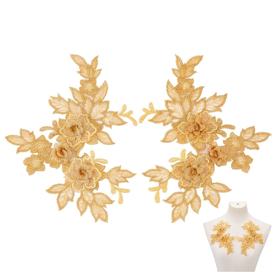 Zhiheng (Pack Of 2)Dancing Orchid Flowers Embroidered Iron On Patches Sequin Appliques For Neckline Clothing Garment Embellishment(Rose