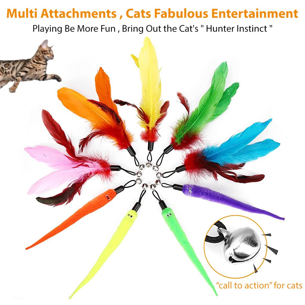 Qpets® Cat Teaser Toy,11 Pcs Cats Toys Set with 2 Retractable Teaser Wand & 5 Feather Teaser & 4 Worm Teaser for Kitten to Play Chase Activity Exercise 3