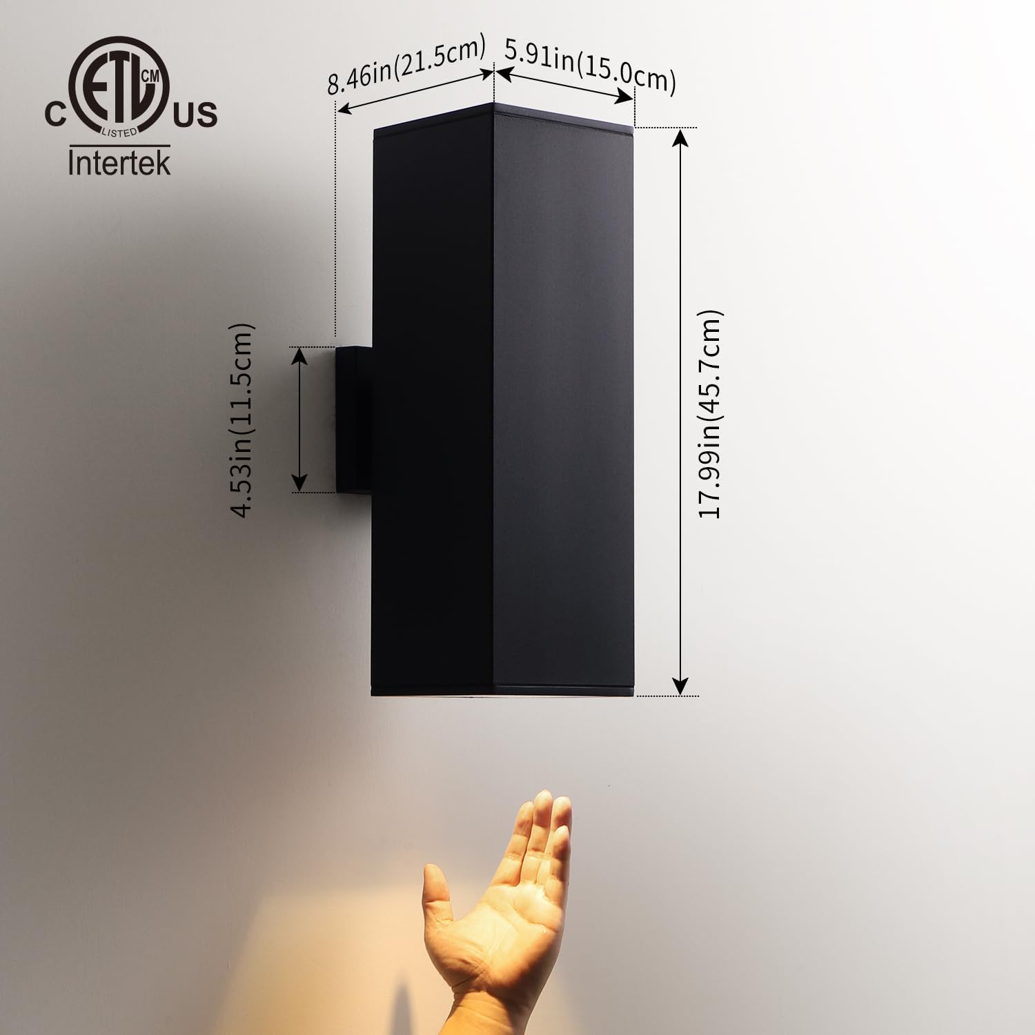 mirrea Dusk to Dawn Modern Outdoor Porch Light Patio Light in 2 Lights with Aluminum Rectangular Tube and Tempered Glass Cover Waterproof Wall Sconce 2 Pack (Matte Black 18")