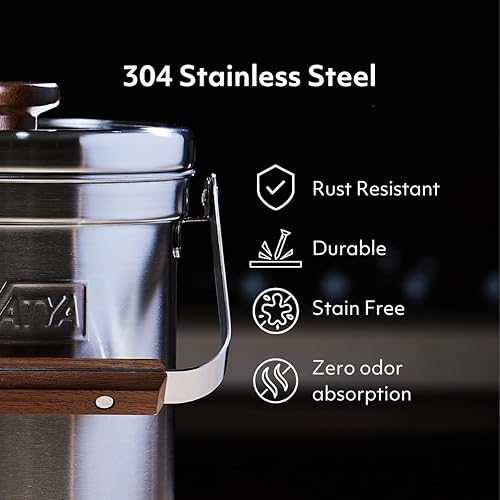 Miniatura 2 de Vatya Contenedor de compost de cocina de acero inoxidable, sin filtro, compostador, cubo de compostaje, contenedor pequeño de basura de alimentos