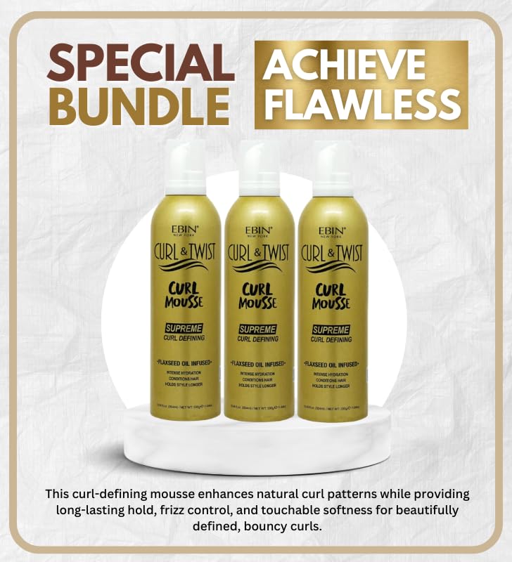 EBIN NEW YORK Braid Mousse – 3x Curl & Twist Curl Mousse 354ml Defining Styling Foam for Braids, Twist-Outs, and Protective Styles – Moisturizing and Lightweight Formula – Gift Set (3 Items)