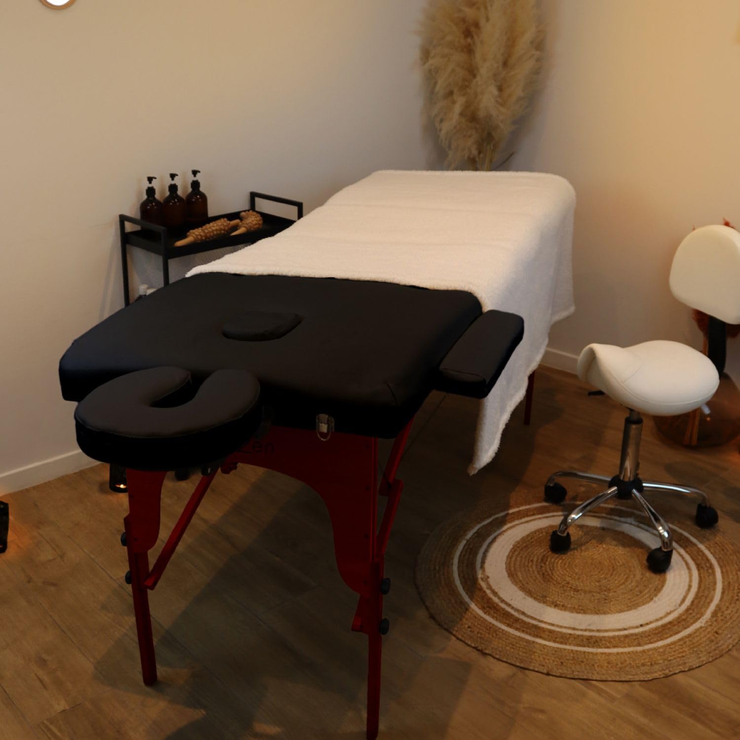 Vivezen - Table de Massage Pliante 3 Zones en Bois foncé avec Panneau Reiki + Accessoires et Housse de Transport - Noir