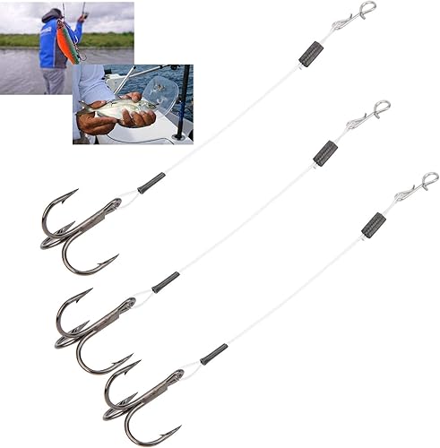 QANYEGN Paquete de 2 ganchos de aguijón de 3.9 in, alambre de fluorocarbono y gancho de pesca de acero inoxidable, accesorio de líder de traje de