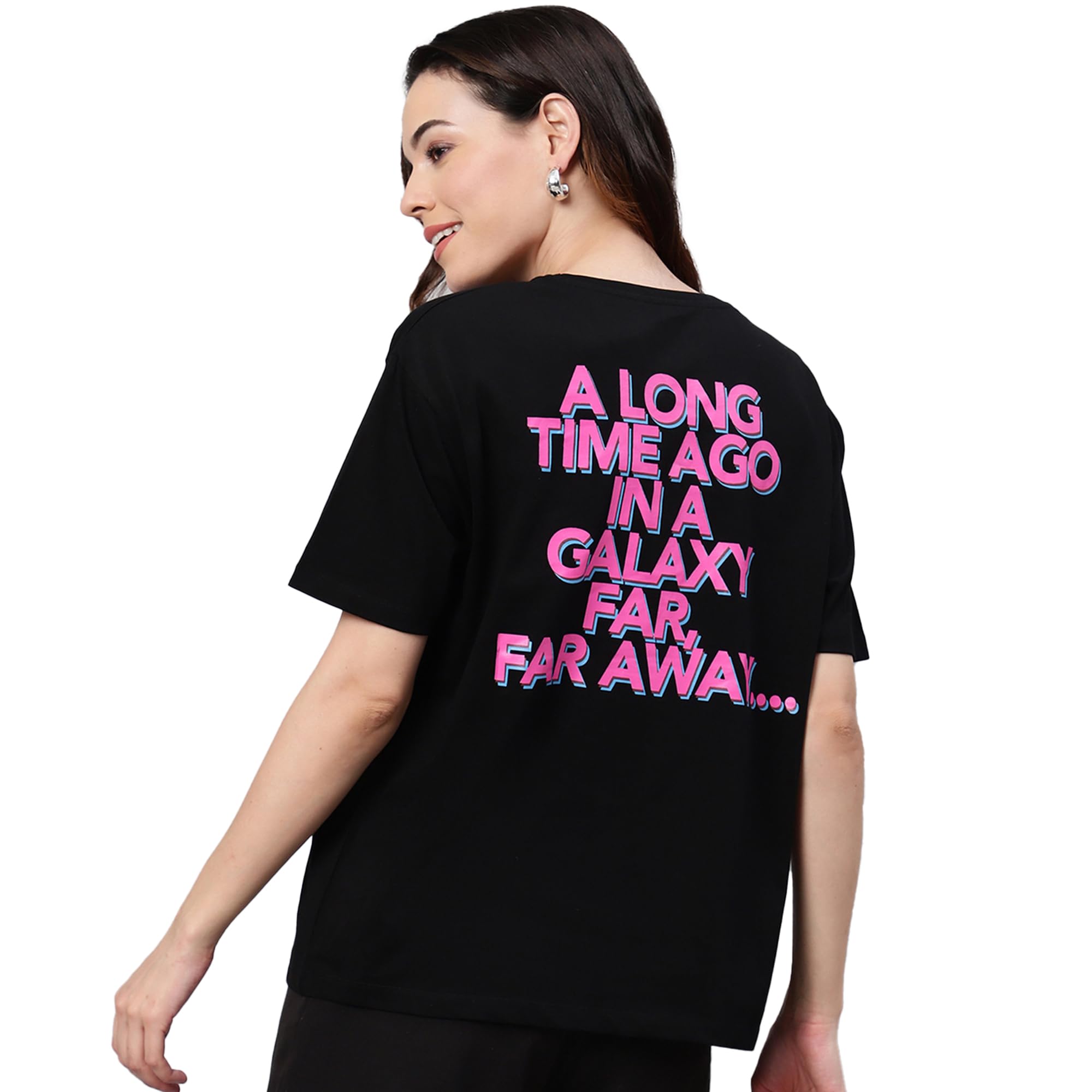 Official Star Wars: Darth Vader and Stormtroopers Graphic Printed Pure Cotton Black Oversized Fit Tshirt for Women