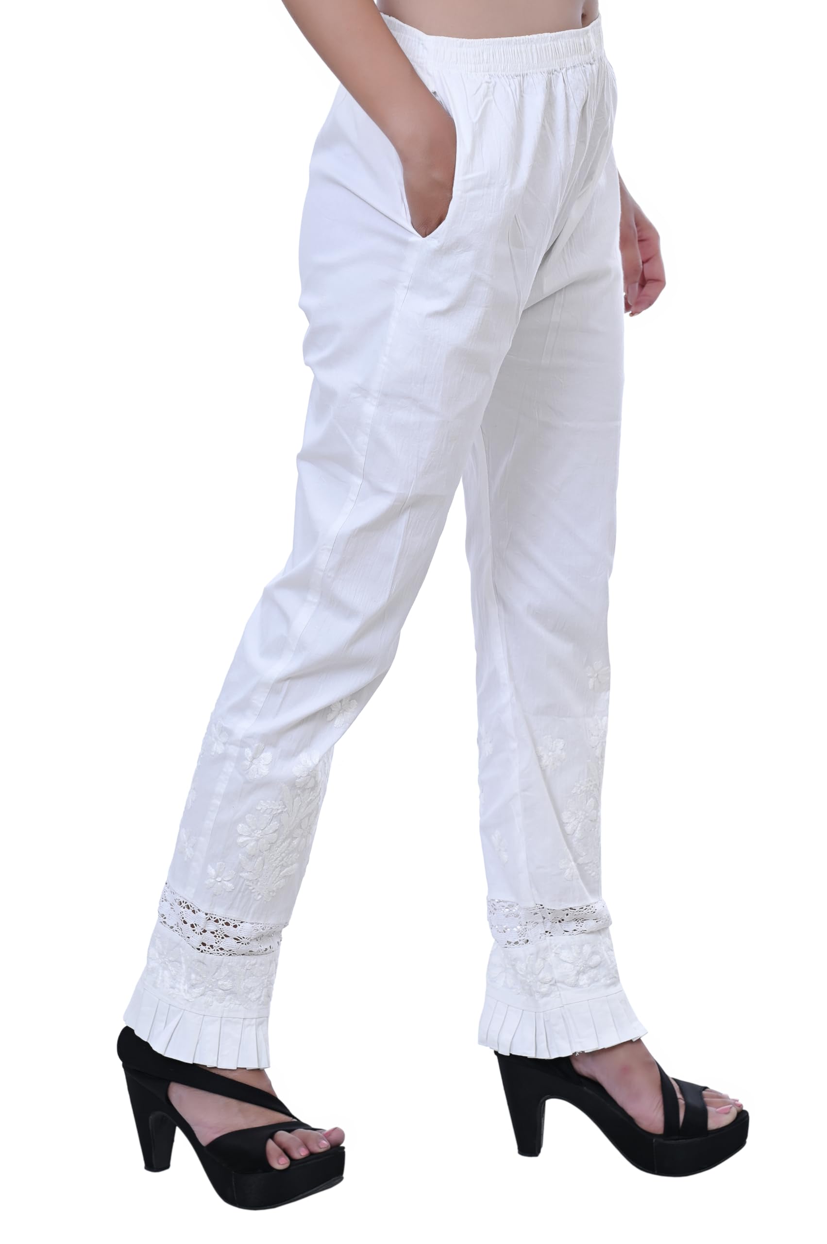 sa chikan arts Women's Laycra Cotton Chikankari Work Lace Pant|Embroidered Bottom for Ladies-picture-48