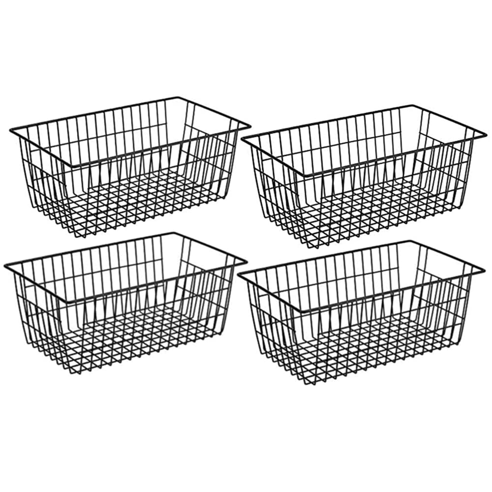 Juego de 4 cestas organizadoras de alambre para granja, cestas de almacenamiento de metal duraderas para despensa, armarios de cocina, despensa, congelador, baño, armarios, color negro