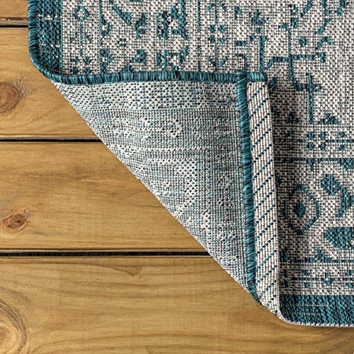 Image of JONATHAN Y Medallion Weave Indoor Outdoor Area Rug 8X10 Teal Blue /Gray, Sinjuri Textured for Backyard, Patio, Porch, Easy-Cleaning, High Traffic, Pet-Friendly, Non-Shedding (SMB101C-8)