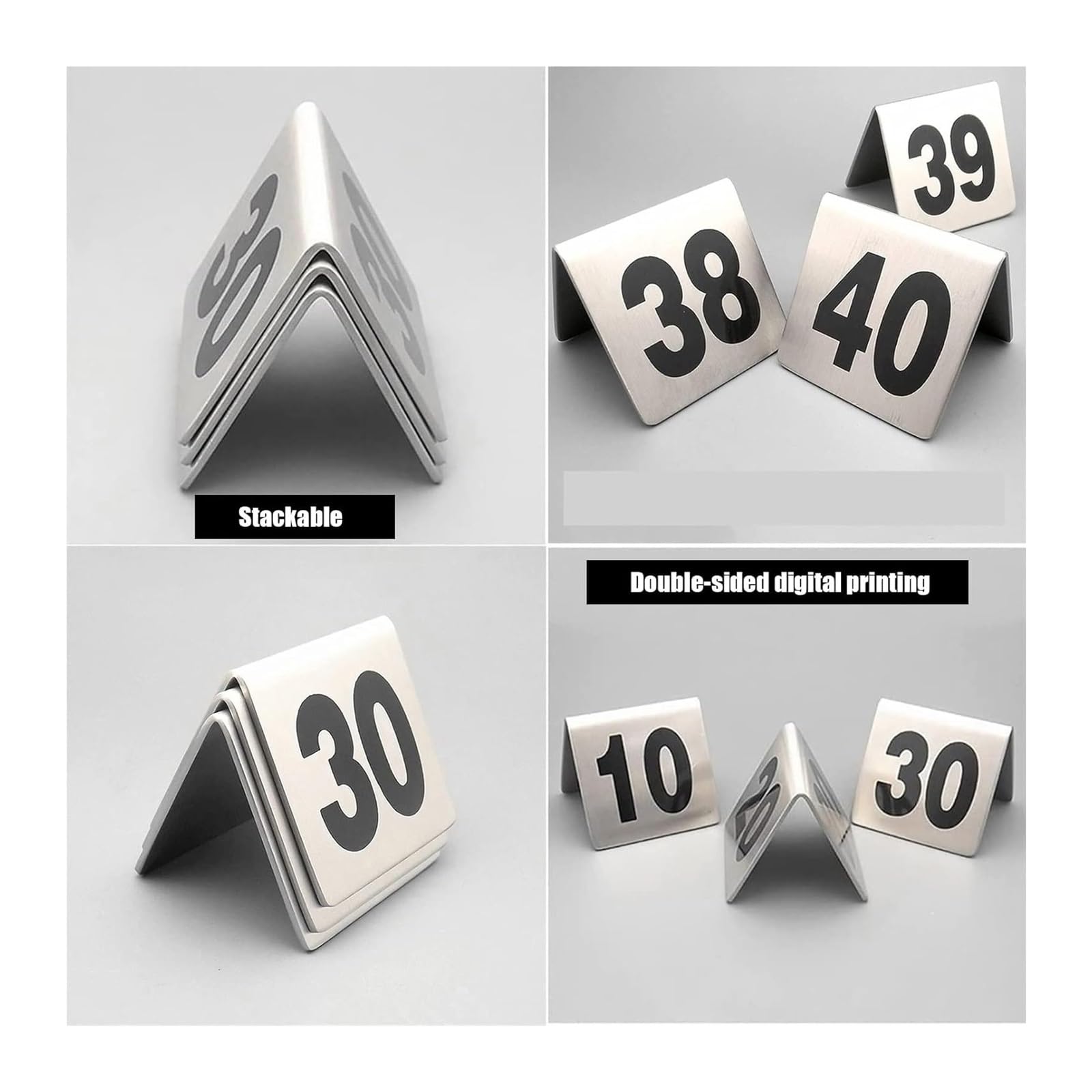Carte dei Numeri dei tavoli, Numero da Tavolo in Acciaio Inossidabile Stile Tenda Bifacciale Impilabile 5x5 Cm 1-50 O 1-100(1 to 100)