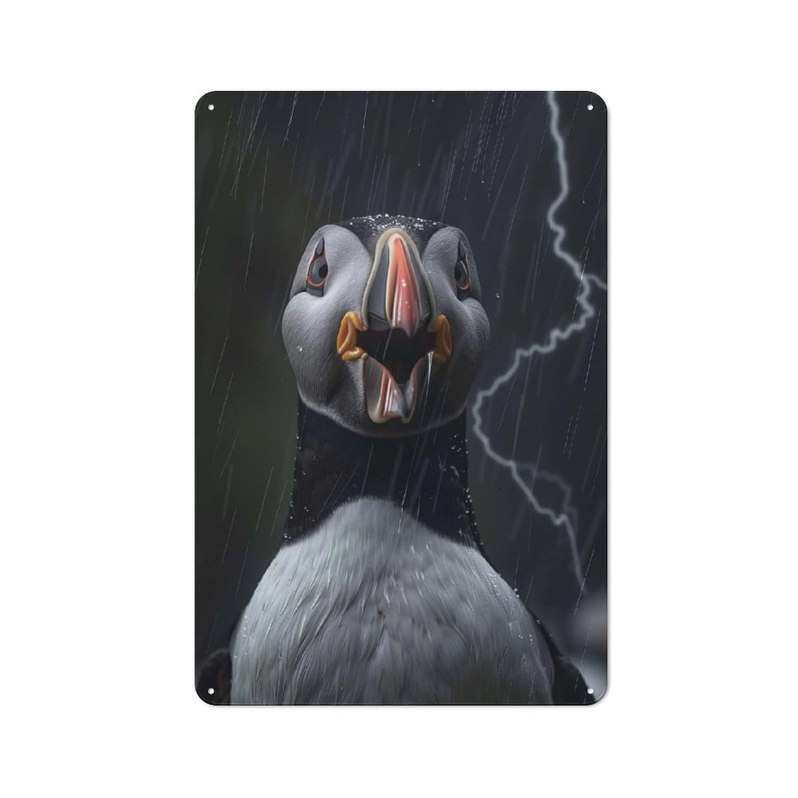 Garage Style Decorative Metal Plaque 30x20cm Featuring Atlantic Puffin Lightning, Garage Wall Decor for Garage, Workshop, Shed Or Utility Room