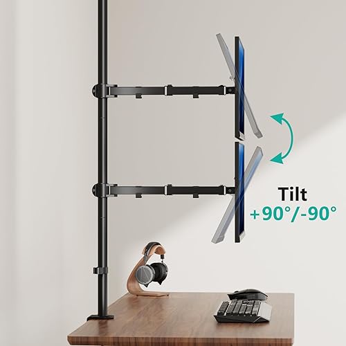Miniatura 5 de WALI Soporte de monitor apilado, soporte vertical para monitor doble para 2 pantallas de computadora máximo de 27 pulgadas, soporte vertical para