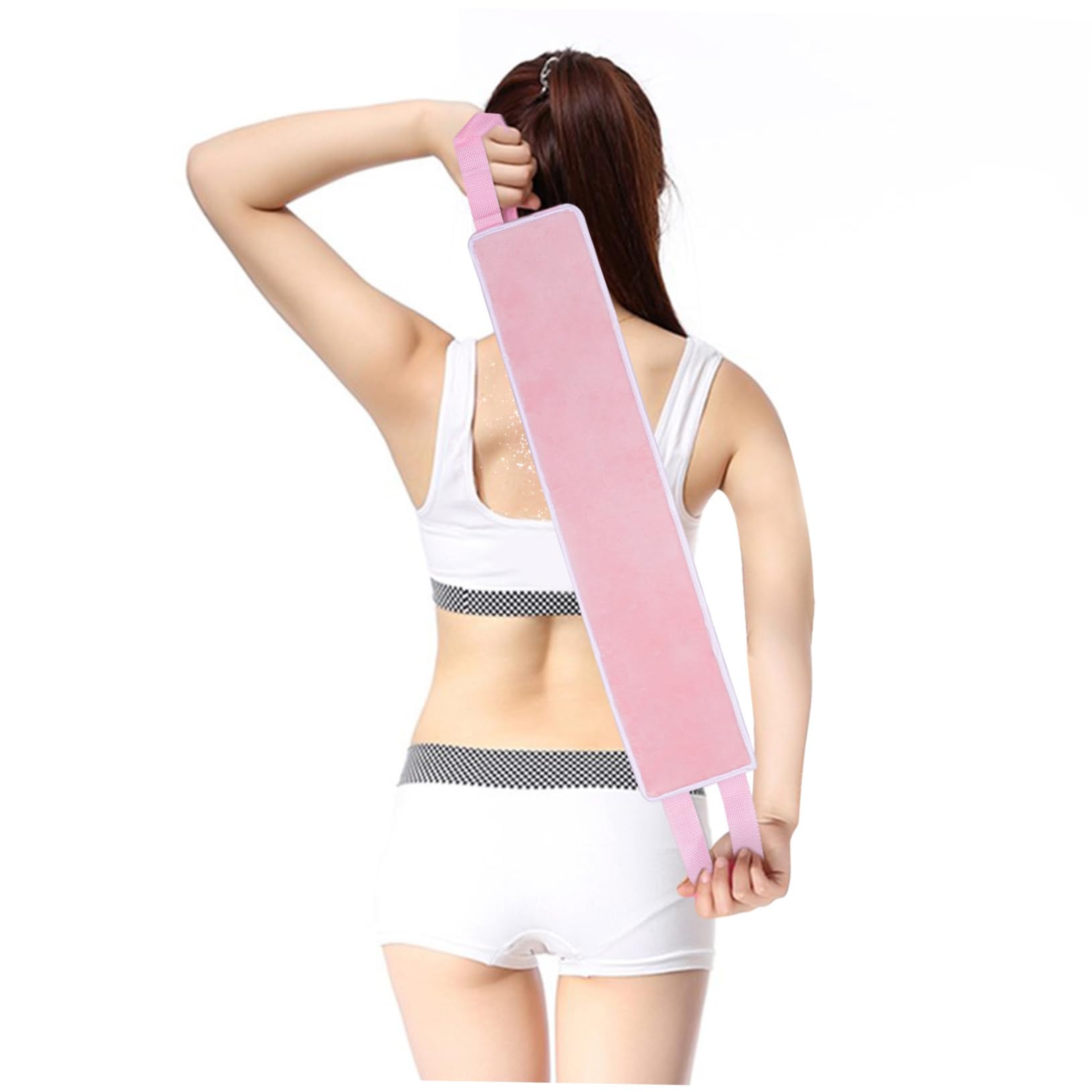 Baluue Flocking Back Lotion Applicator for Tanning Self Tanner Sunscreen Body Creams Pink Back Brush Straps