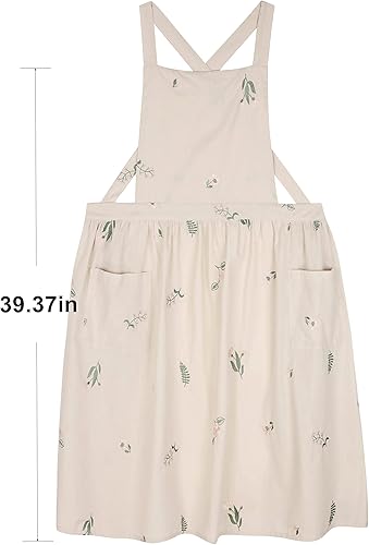 Miniatura 7 de Pinafore - Delantal japonés, de algodón y lino, con espalda cruzada para mujer, con bolsillos, delantal de cocina, delantal de jardinería