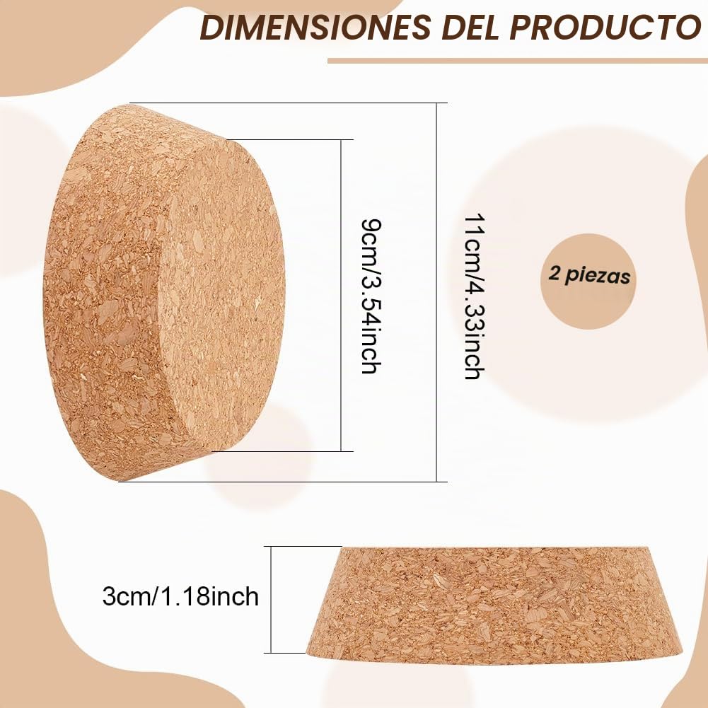 BENECREAT 2 paquete de Tapones de Corcho para Botellas, Tapas de Corcho de 9x11cm, Tapones de Corcho Cónicos para Botella de Vino, Garrafas, Cerámica, Botella de Vidrio de Cerveza, 3cm de Espesor