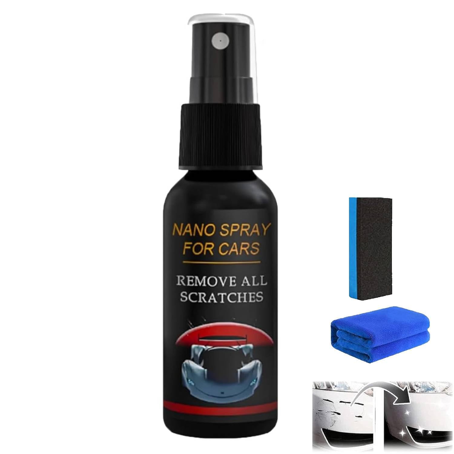 NurafixAuto Spray Kratzer Entfernen,Scratch Remover Auto,Quick Effect Coating Agent for Car,Nano-autospray Auto Kratzer Entferner Remove Scratches,Autokratzer-Entfernungsset für Glanz und Schutz (1PC)