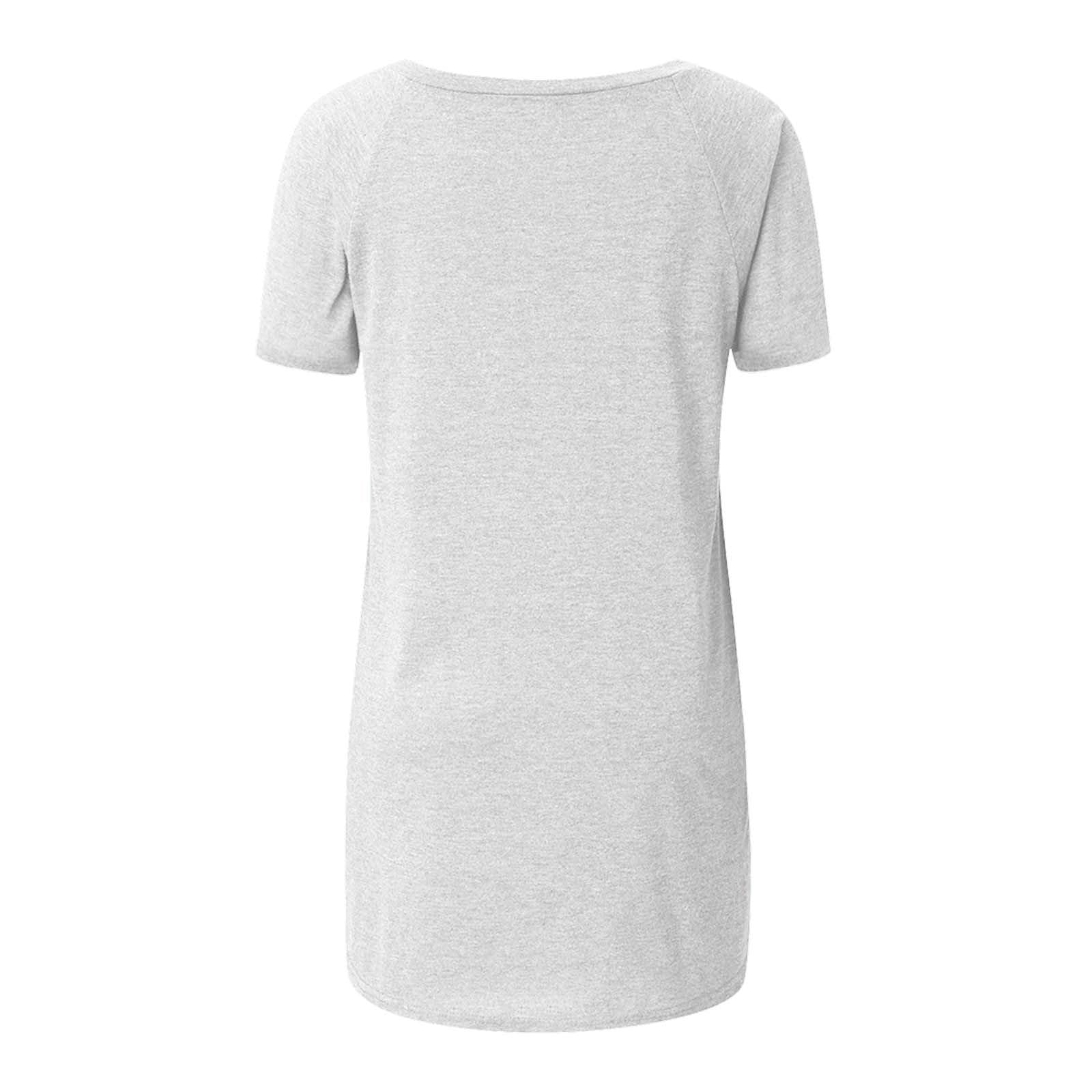 Damen Sportshirt,Tshirt Damen Lässige Druck Oberteile Pullover T-Shirt Einfarbiges Basic Shirt Rundhals Kurzarm Sommer Tops Lockere All-Match Tunika Bluse Laufshirt Sportshirt Ärmellose Bluse
