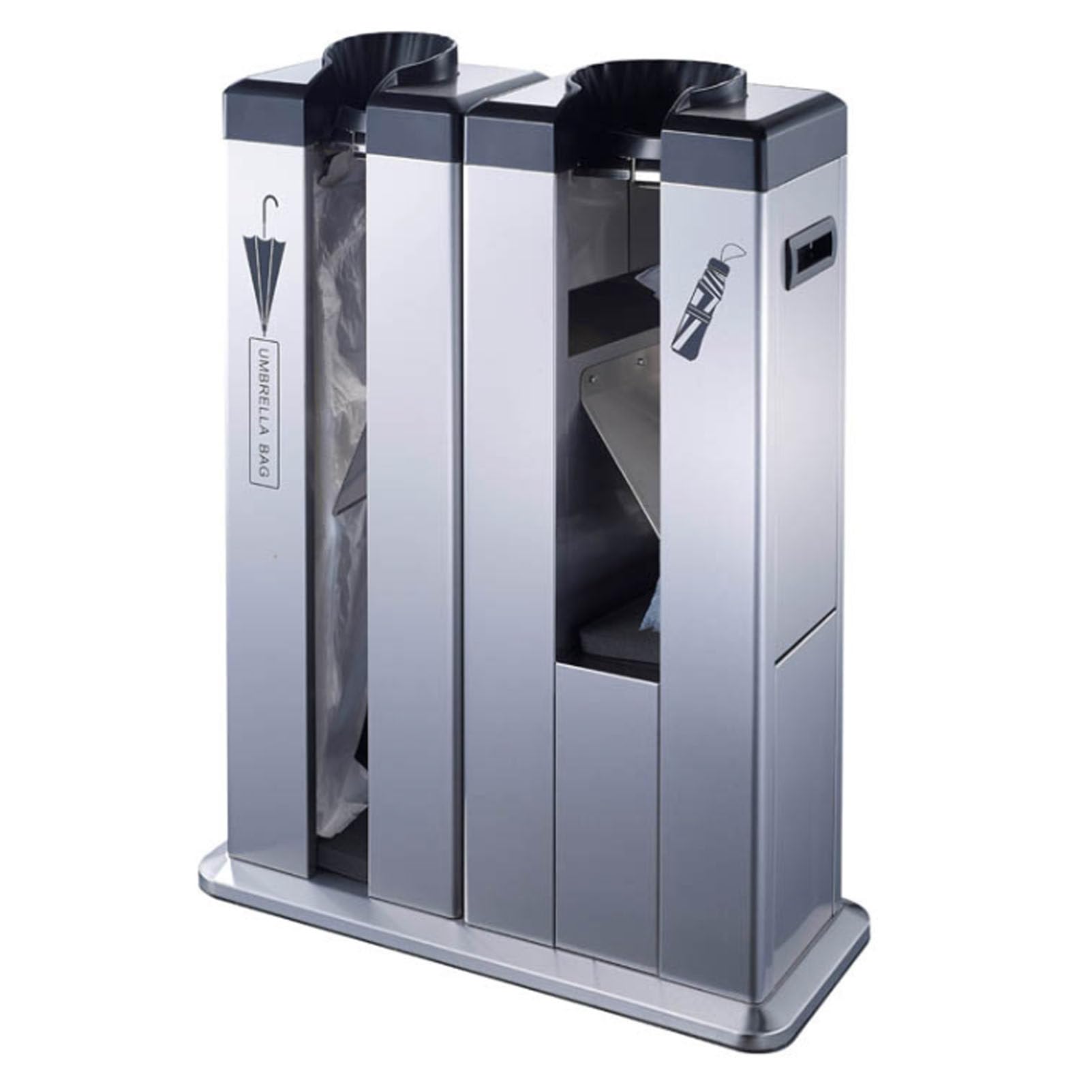 Macchina avvolgitrice automatica per ombrelli bagnati commerciali con dispenser a doppia fessura, include borse per ingressi ad alto traffico come hotel e banche