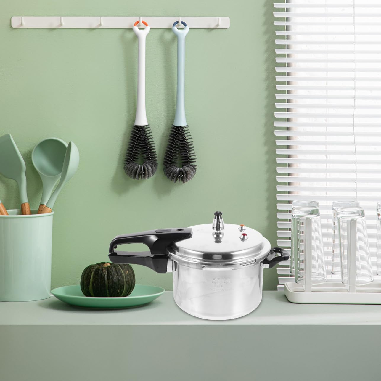 Cabilock Aluminum Alloy Pressure Cooker Polished Composite Bottom Pot for Gas Induction Stoves Fast Cooking Kitchen Cookware with Pot Design Compatible with Electric Gas Burners