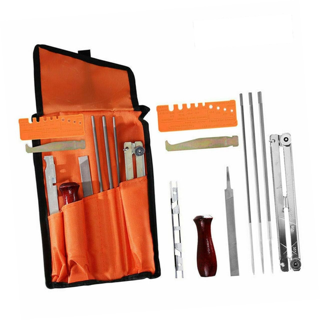 Kit D’affûtage de Tronçonneuse 10 Pièces en Métal Orange
